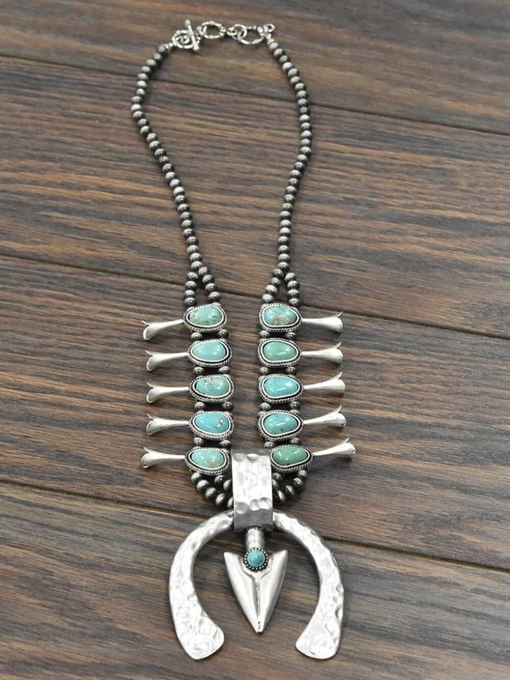 Western Squash Blossom Necklace Turquoise Arrowhead Naja Cowgirl Statement Jewel